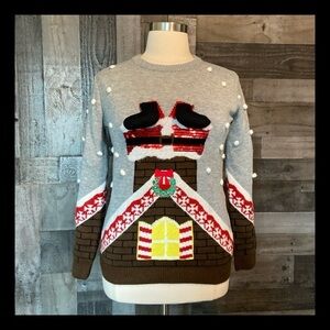 Santa Chimney ugly Christmas sweater small kidcore holiday party snow winter